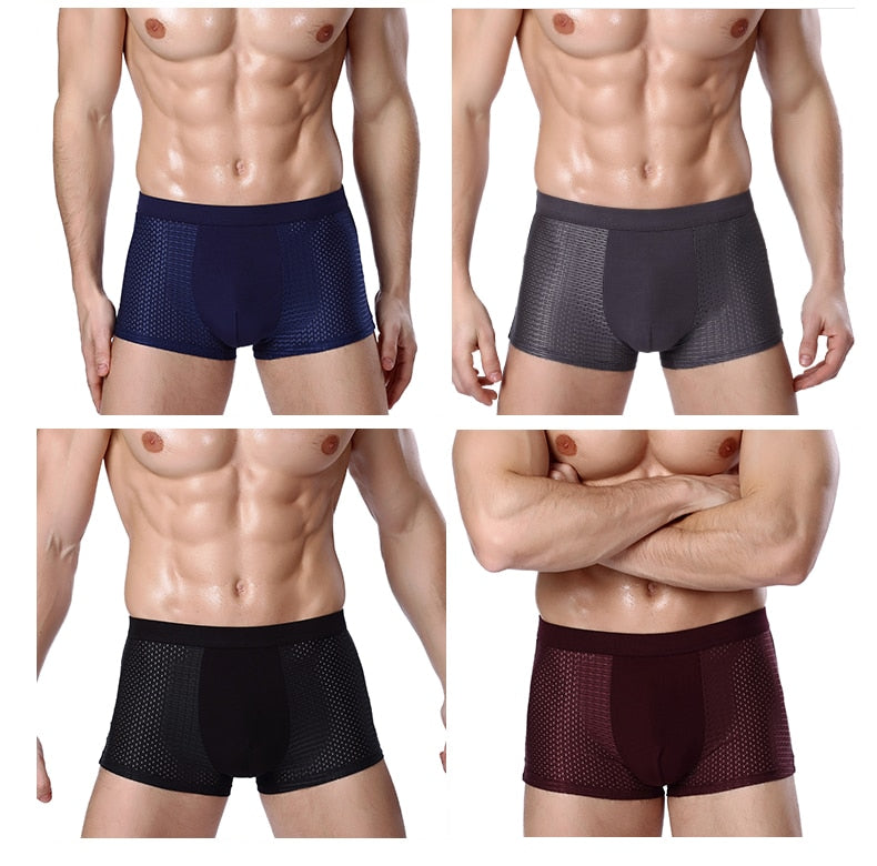 8XL Plus Banboo Fiber Men Underwear Male boxer  Solid Panties Shorts Men&#39;s  Underpants Breathable Intimate Man boxers 4pcs