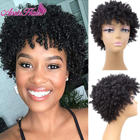 Afro Kinky Curly Amir Wigs Synthetic Hair Short Natural Black Ombre Brown Color wig Hair wig for Black Women Wig