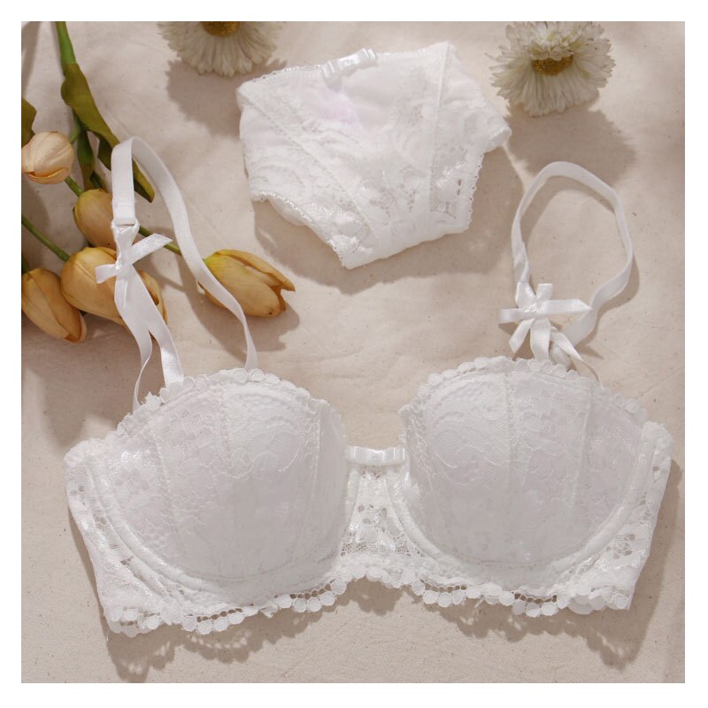 3pcs/ Set Women&#39;s  Underwear Set Lingerie Plus Size E Cup Demi Half Cup Bow Decoration Bra+Panties+Garter