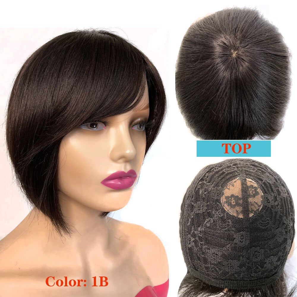 Tinashe Beauty Short Bob Wig With Bangs Pixie Cut Brazilian Human Hair Wigs Remy Full Manchine Cheap Red Brown Wigs For Women