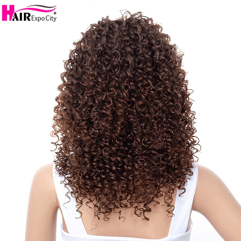 Short Afro Kinky Curly Wig With Bangs Synthetic Wigs For Black Women Heat Resistant Fiber Mixed Brown and Blond Hair Expo City