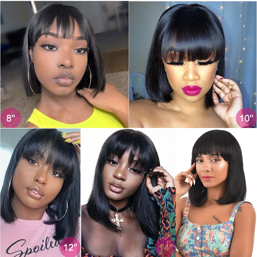 Tinashe Beauty Short Bob Wig With Bangs Pixie Cut Brazilian Human Hair Wigs Remy Full Manchine Cheap Red Brown Wigs For Women