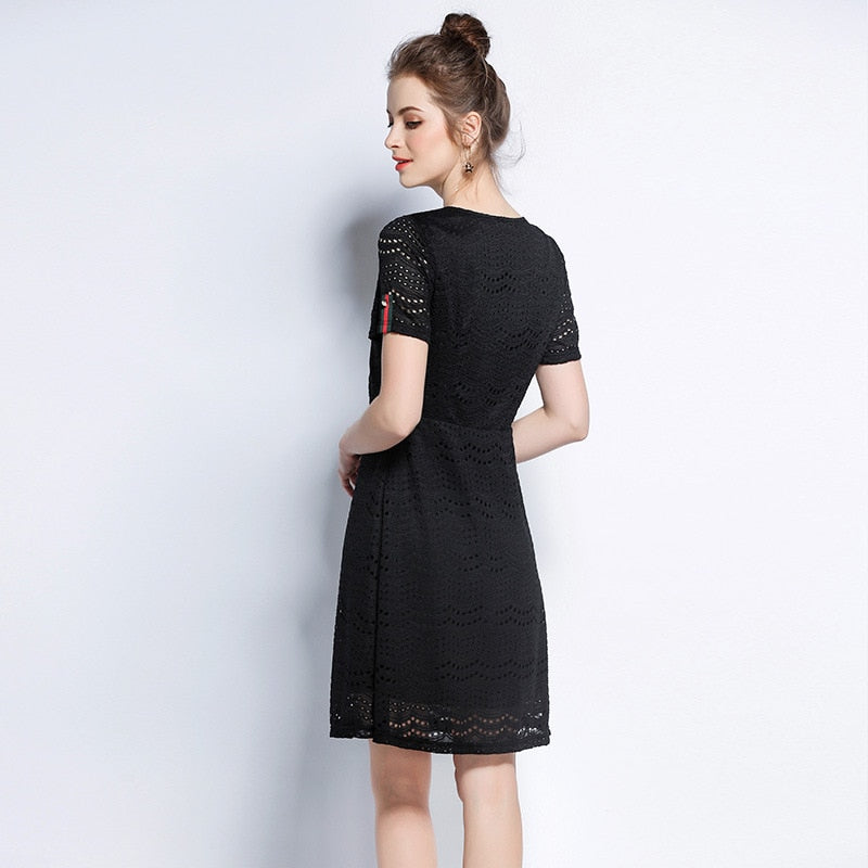 Fress Shipping 5XL New Summer Women&#39;s Black Patchwork Lace Short Sleeve Dress Female Plus Size Fashion Casual Dresses vestidos