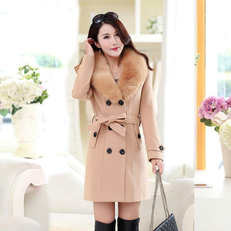 Plus Size 2018 new Winter Womens Double Breasted Big Fur Collar Wool Coat Long Winter Jackets Parka Coats Outerwear High Quality