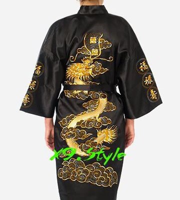 Plus Size XXXL Chinese Men Embroidery Dragon Robes Traditional Male Sleepwear Nightwear Navy Blue Kimono Bath Gown With Belt