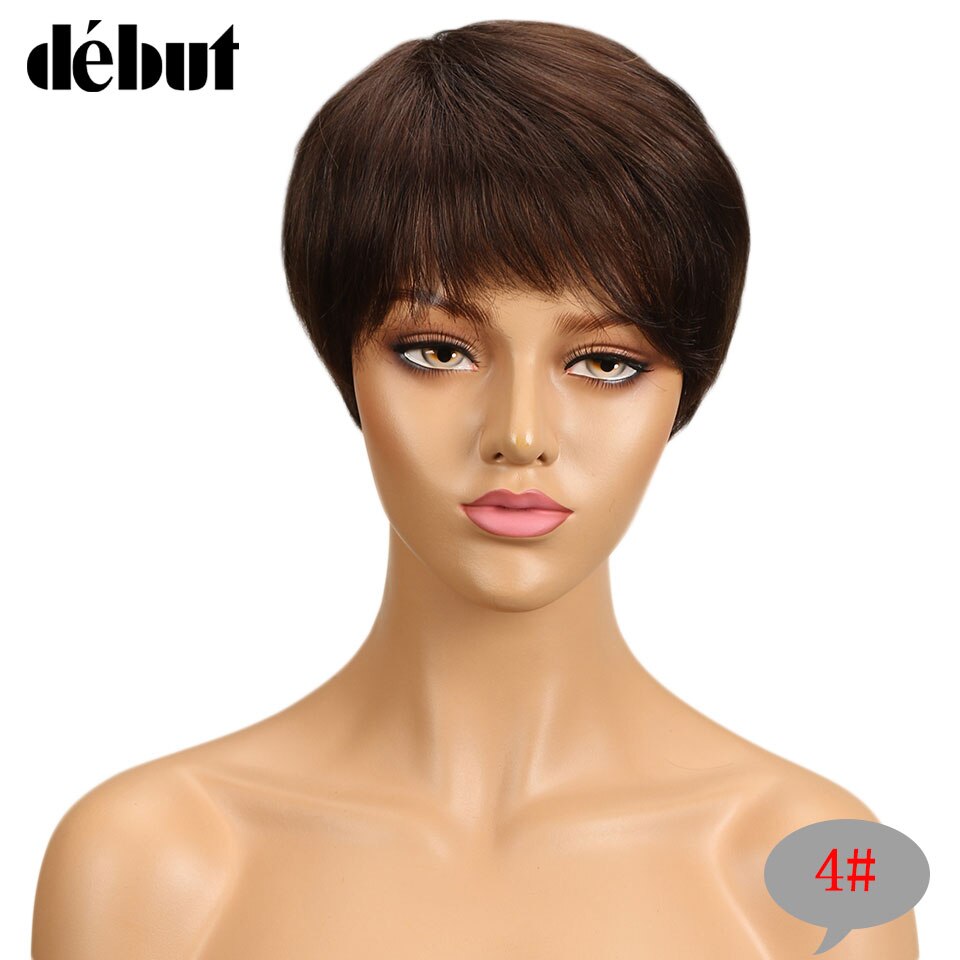 Debut Hair Brazilian Remy Short Straight Human Hair Wigs For Black Women Side Part Ombre Wigs With Bangs Free Shipping