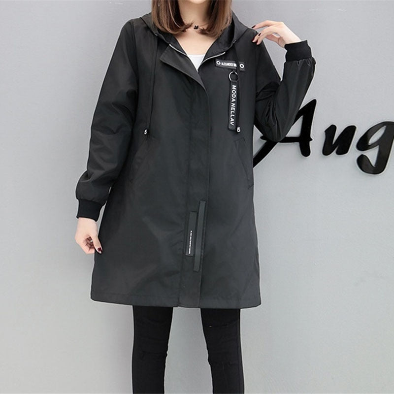 Trench coat Womens 2020 Spring Autumn Hoodies top Plus size Slim Students Baseball clothes Medium length Windbreaker Coats A1934