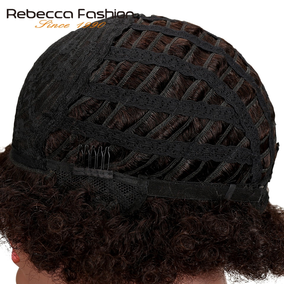 Rebecca Short Brazilian Afro Kinky Curly Wig Color 2# Dark Brown Red Human Hair Kinky Curly Non Lace Wigs For Women