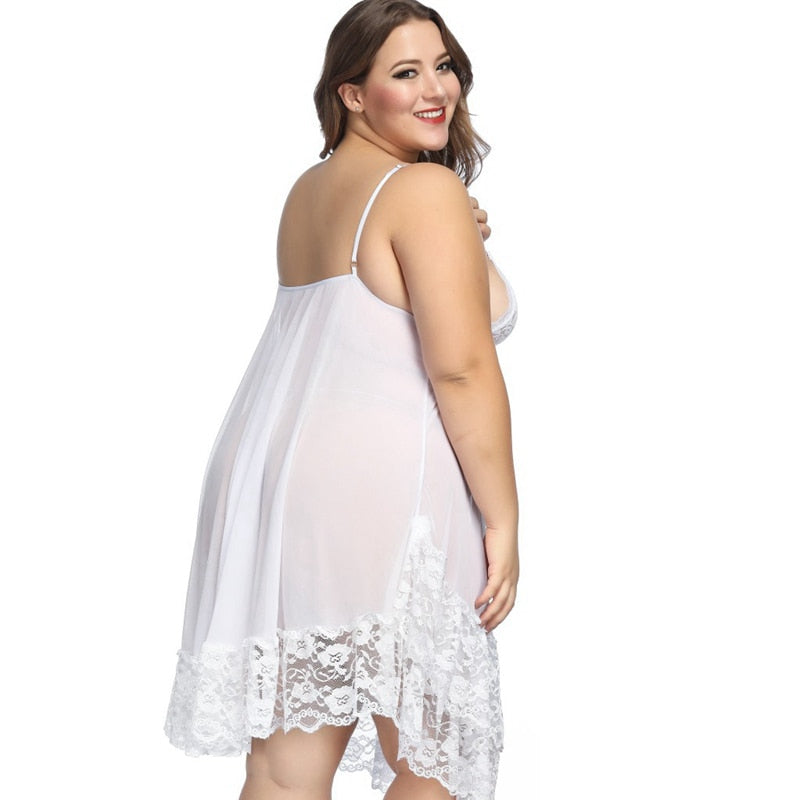 Plus size 6xl lingerie sleepwear White Night Gown Lingerie Ladies Sexy Hot Erotic Lace Sleepwear womens erotic sling Homewear