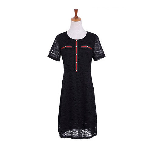 Fress Shipping 5XL New Summer Women&#39;s Black Patchwork Lace Short Sleeve Dress Female Plus Size Fashion Casual Dresses vestidos