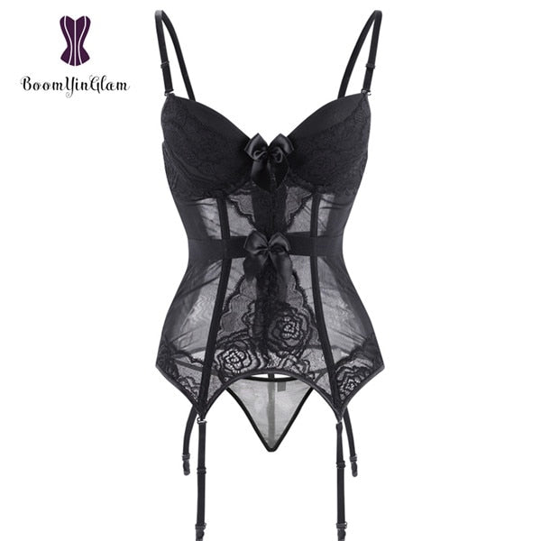 Plus Size Corset Lingerie Lace Up Bodysuit For Women Strap And Backless Corset Bowknot Corsets And Bustiers With Suspenders 944#