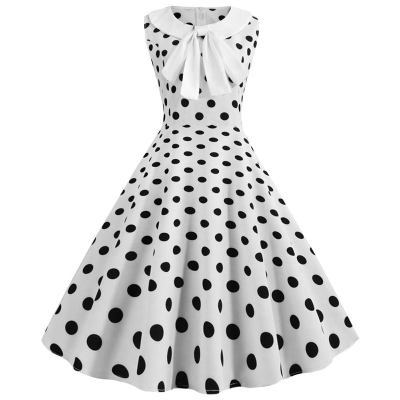 Plus Size Polka Dot Vintage Dress Women Summer Pink Rockabilly Office Party Dress Casual Peter Pan Collar Bow Sundress Vestidos