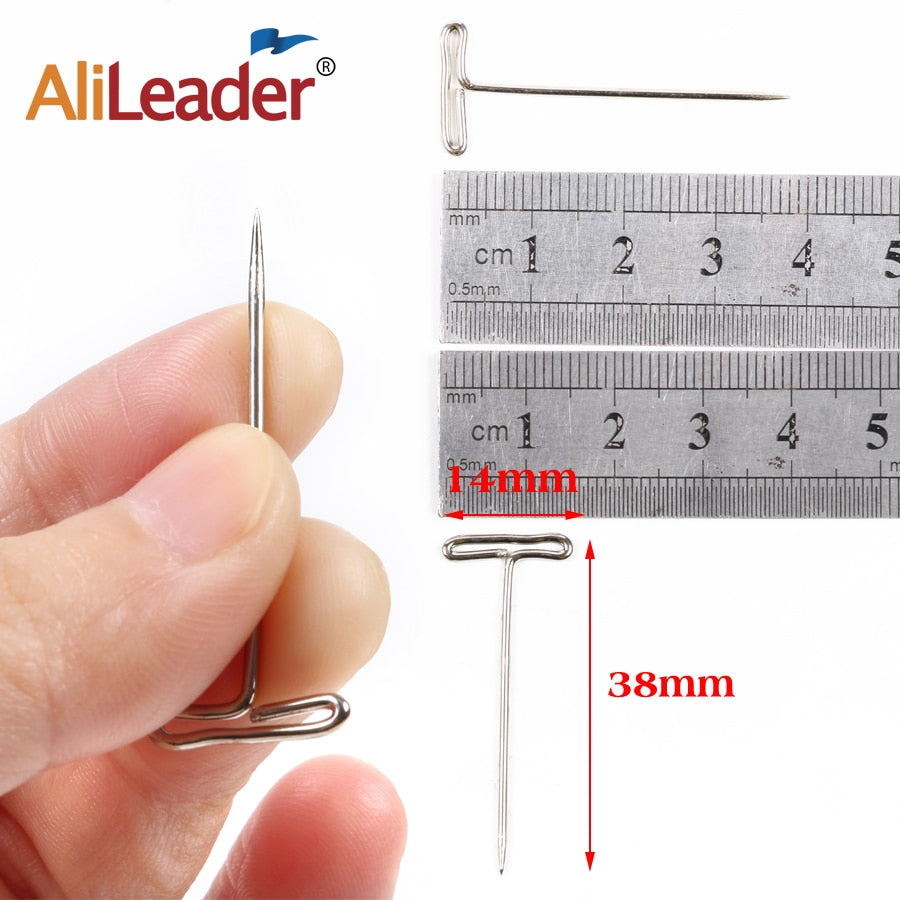 AliLeader Good Quality Silver 50pcs Tpins for Wigs Making/Display On Foam Head 38mm Long T-pins Sewing Hair Needles Styling tool