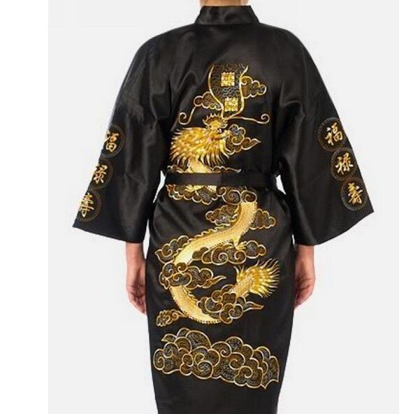 Plus Size XXXL Chinese Men Embroidery Dragon Robes Traditional Male Sleepwear Nightwear Navy Blue Kimono Bath Gown With Belt