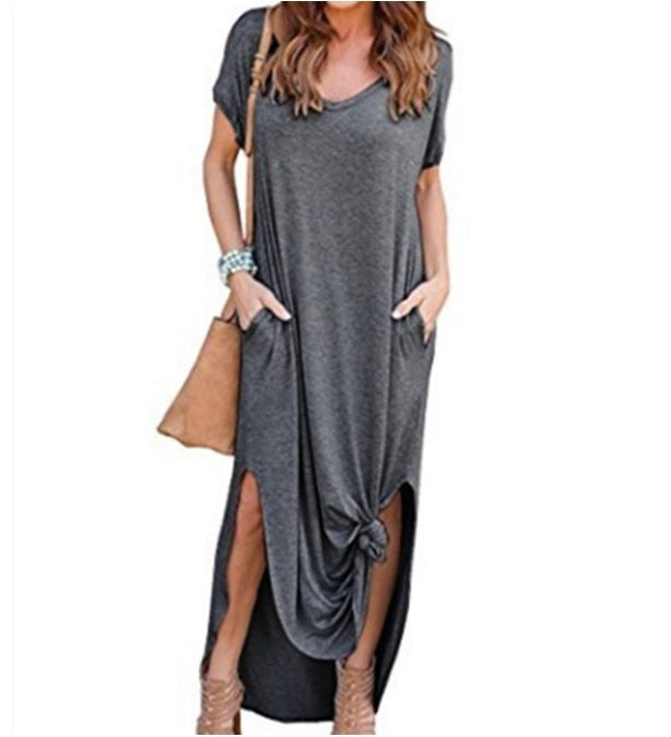 Plus Size 5XL Sexy Women Dress Summer Solid Casual Short Sleeve Maxi Dress For Women Long Dress Vestidos Lady Dresses Oversized