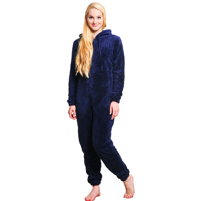 Winter Warm Pyjamas Women Onesies Fluffy Fleece Jumpsuits Sleepwear Overall Plus Size Hood Sets Pajamas Onesie For Women Adult