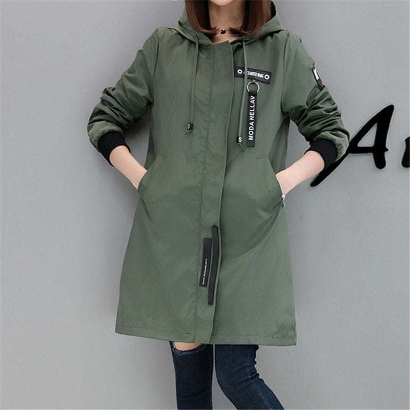 Trench coat Womens 2020 Spring Autumn Hoodies top Plus size Slim Students Baseball clothes Medium length Windbreaker Coats A1934