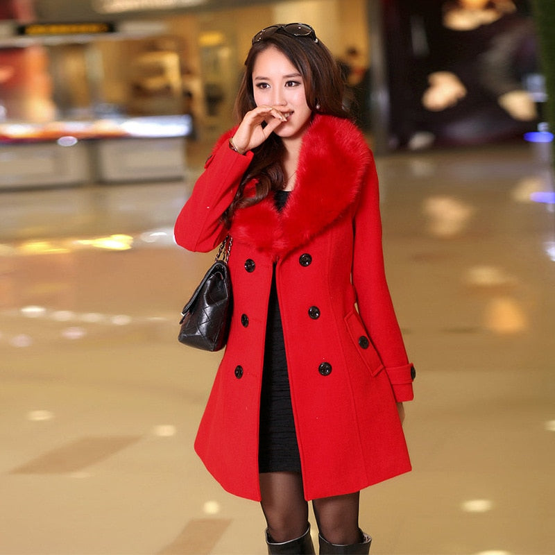 Plus Size 2018 new Winter Womens Double Breasted Big Fur Collar Wool Coat Long Winter Jackets Parka Coats Outerwear High Quality