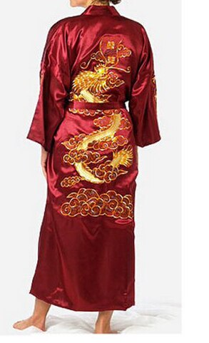 Plus Size XXXL Chinese Men Embroidery Dragon Robes Traditional Male Sleepwear Nightwear Navy Blue Kimono Bath Gown With Belt