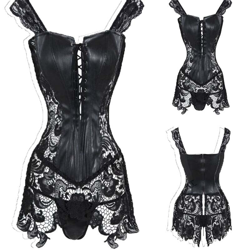 Womens Sexy Corsets Faux Leather Steampunk Gothic Clothing Long Fashion Black Green Corset Lace Up Bustier Overbust Plus Size