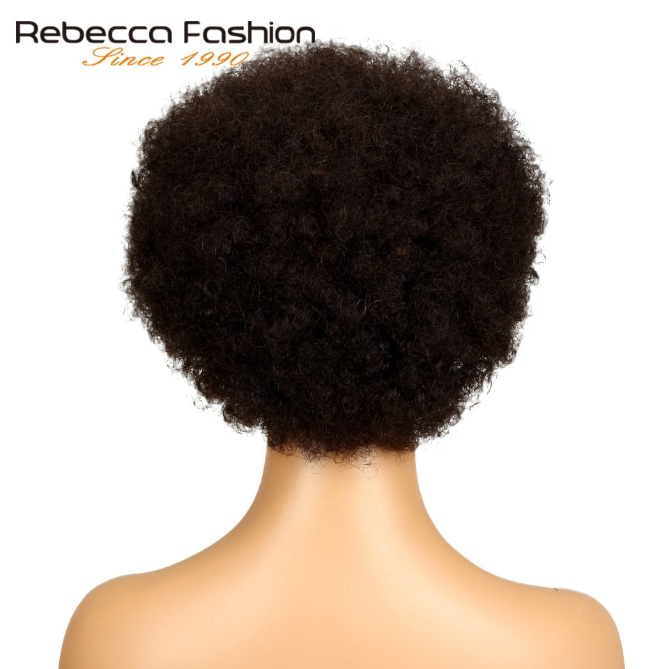 Rebecca Short Brazilian Afro Kinky Curly Wig Color 2# Dark Brown Red Human Hair Kinky Curly Non Lace Wigs For Women