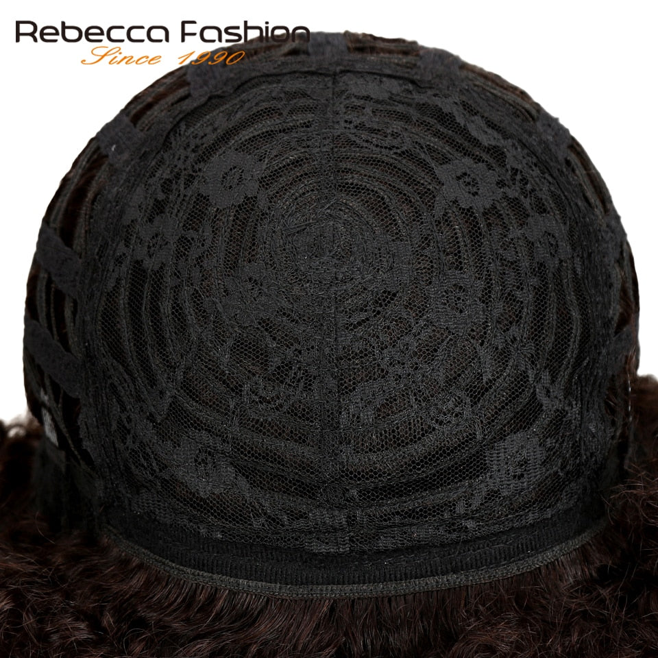 Rebecca Short Brazilian Afro Kinky Curly Wig Color 2# Dark Brown Red Human Hair Kinky Curly Non Lace Wigs For Women