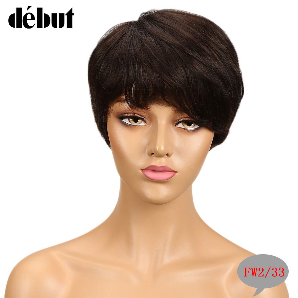 Debut Hair Brazilian Remy Short Straight Human Hair Wigs For Black Women Side Part Ombre Wigs With Bangs Free Shipping