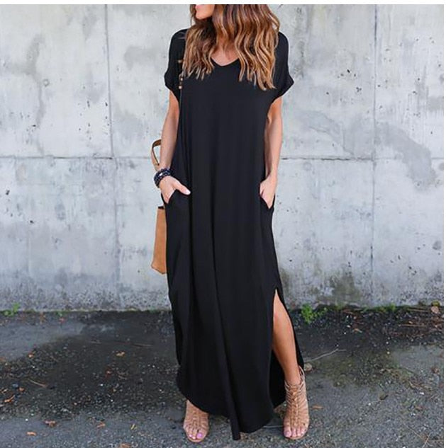 Plus Size 5XL Sexy Women Dress Summer Solid Casual Short Sleeve Maxi Dress For Women Long Dress Vestidos Lady Dresses Oversized