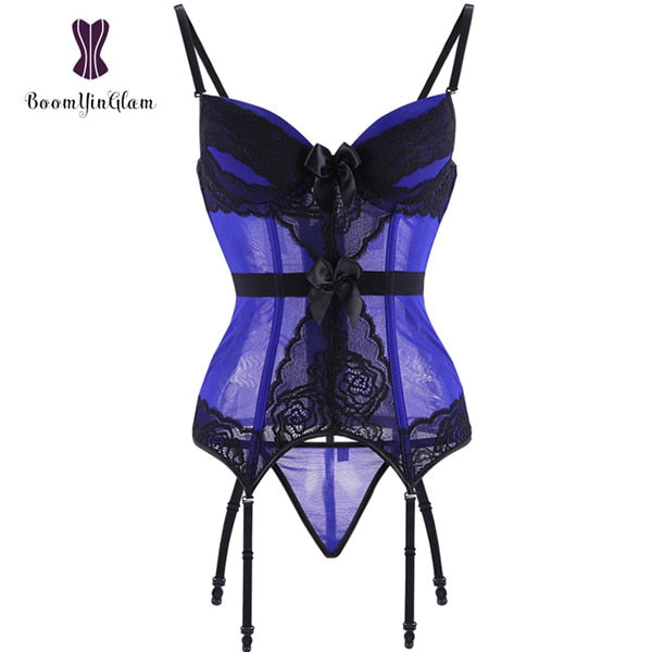 Plus Size Corset Lingerie Lace Up Bodysuit For Women Strap And Backless Corset Bowknot Corsets And Bustiers With Suspenders 944#