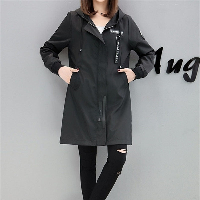 Trench coat Womens 2020 Spring Autumn Hoodies top Plus size Slim Students Baseball clothes Medium length Windbreaker Coats A1934