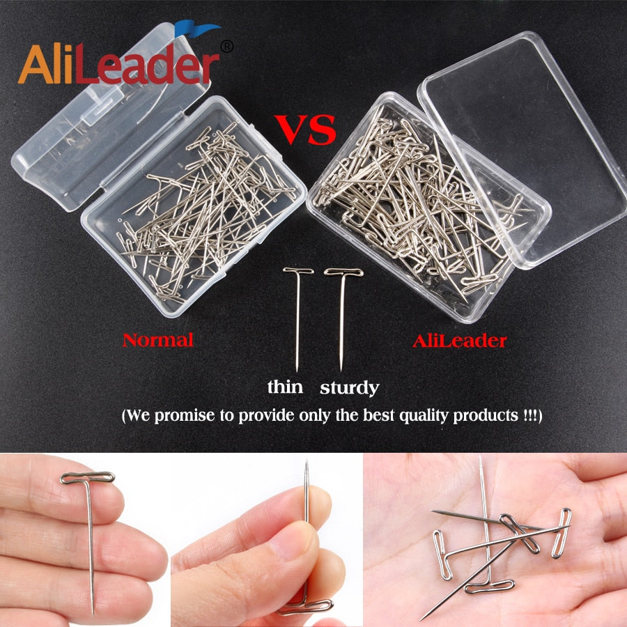 AliLeader Good Quality Silver 50pcs Tpins for Wigs Making/Display On Foam Head 38mm Long T-pins Sewing Hair Needles Styling tool