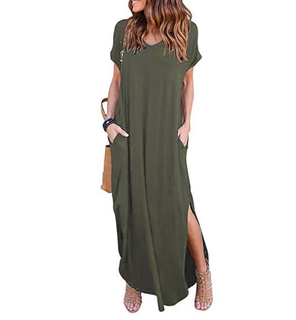 Plus Size 5XL Sexy Women Dress Summer Solid Casual Short Sleeve Maxi Dress For Women Long Dress Vestidos Lady Dresses Oversized