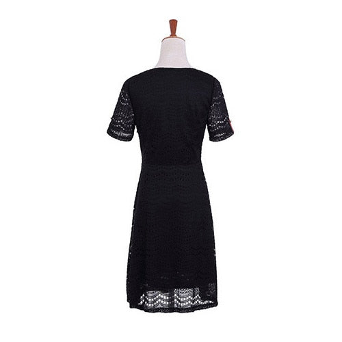 Fress Shipping 5XL New Summer Women&#39;s Black Patchwork Lace Short Sleeve Dress Female Plus Size Fashion Casual Dresses vestidos