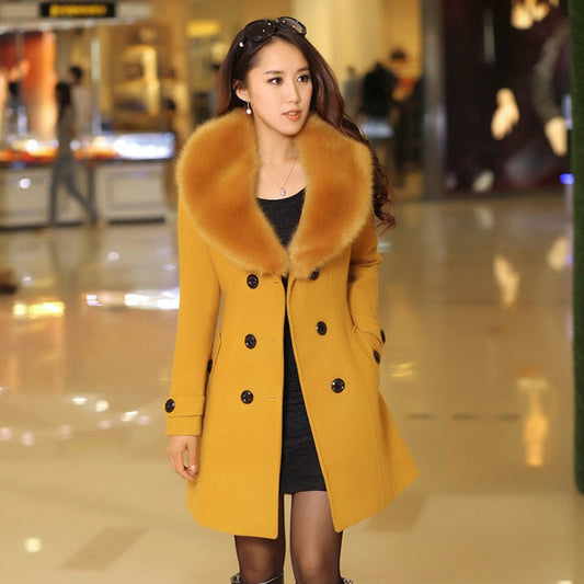 Plus Size 2018 new Winter Womens Double Breasted Big Fur Collar Wool Coat Long Winter Jackets Parka Coats Outerwear High Quality