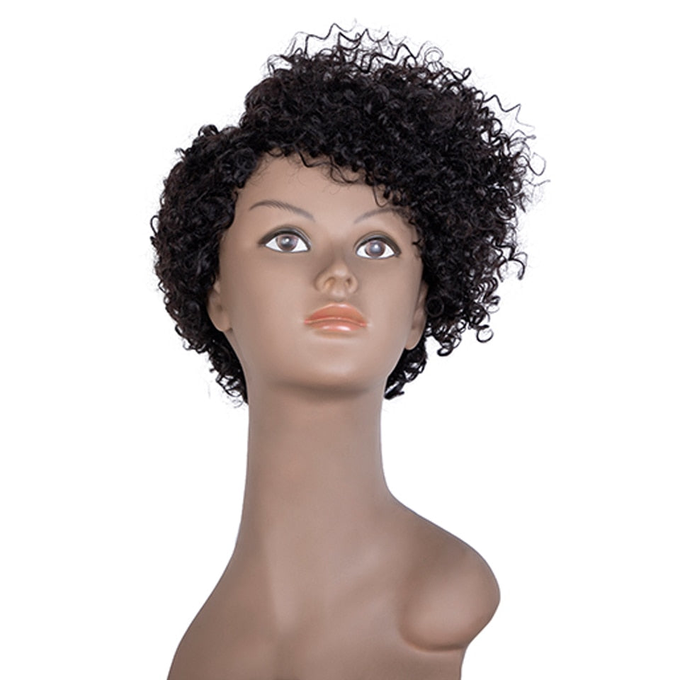 Lekker Short Curly Human Hair Wigs For Black Women Pixie Bob Afro Kinky Brazilian Remy Natural Part Side With Bangs Cheap Wigs