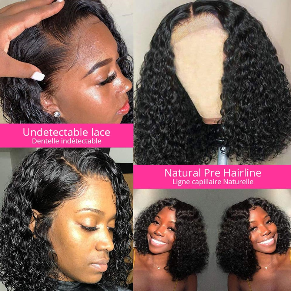 Cranberry Short Curly Bob Wig Wet And Wavy Water Wave Bob Wig Malaysian Lace Front Human Hair Wigs For Women HD 13x4 Frontal Wig