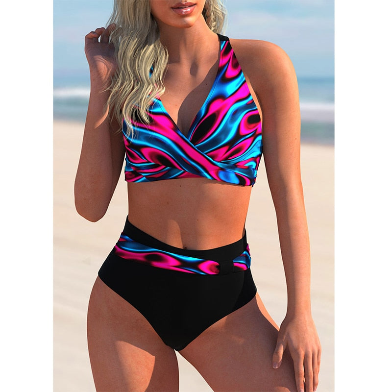 2022 New High Waist Bikini Sexy Swimsuit Women Push Up Bathing Suit Bikini Set Plus Size Swimwear Women Beach Swimming Suit