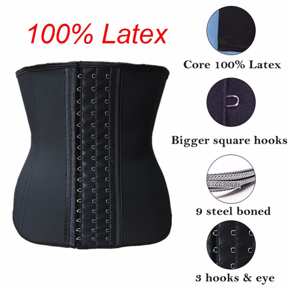 Latex Waist Trainer Corset 9 Steel Bone Shapewear Body Shaper Slimming Belt Waist Shaper Girdle Workout Tummy Control Women Plus