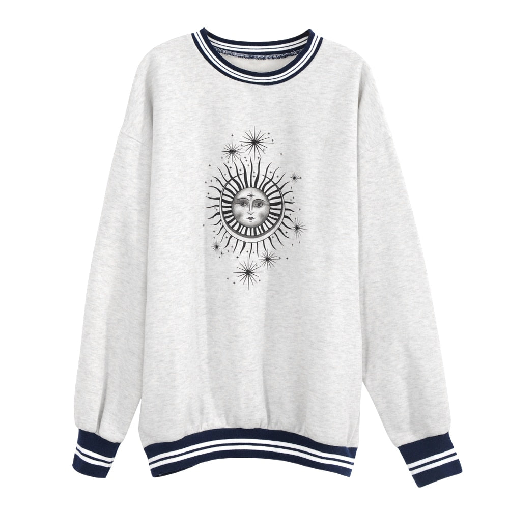 Plus Size Autumn Winter Sun Star Sweatershirts Womens Casual Loose Pullover Cute Youg Girls Hoodies Female Clothes Gray Oversize