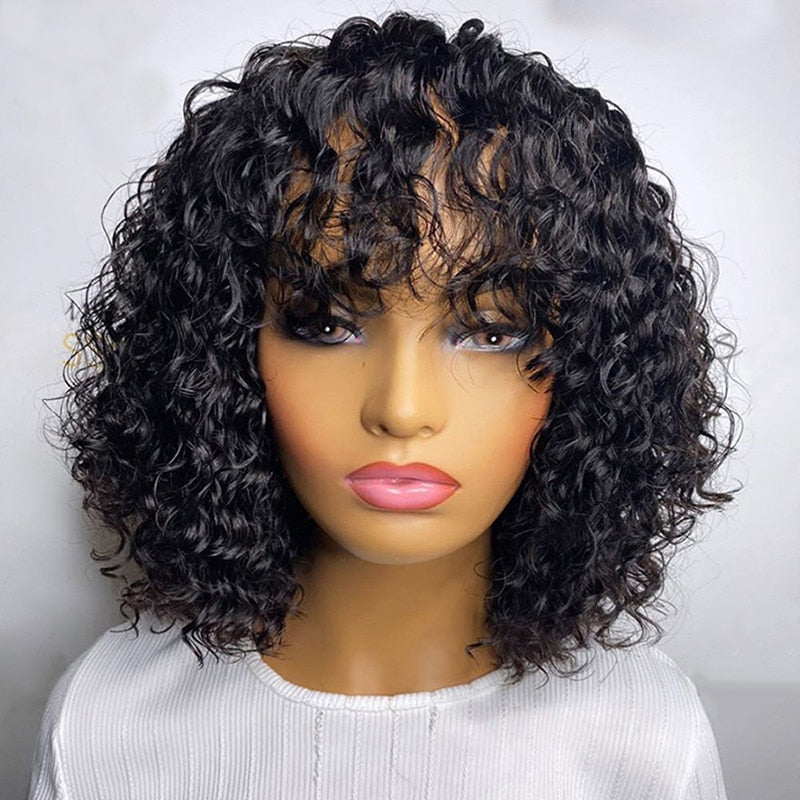 Full Machine Made Wigs Highlight Honey #27 #30 Blonde Brown Burgundy 99J Human Hair Wigs For Women Jerry Curly Wigs With Bangs