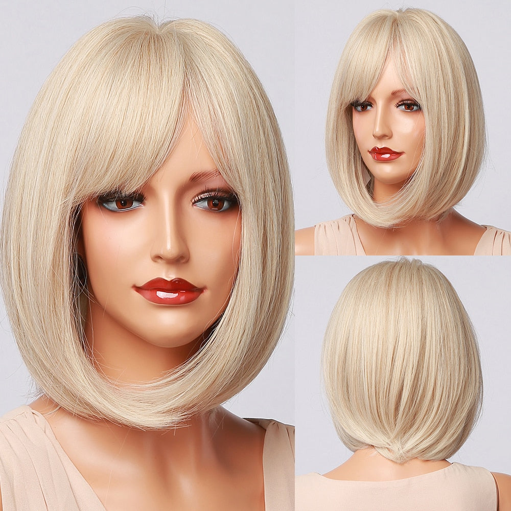 HENRY MARGU Short Straight Synthetic Wigs Blonde Ombre Bob Wigs for Women Middle Part Natural Hairs Daily Party Heat Resistant