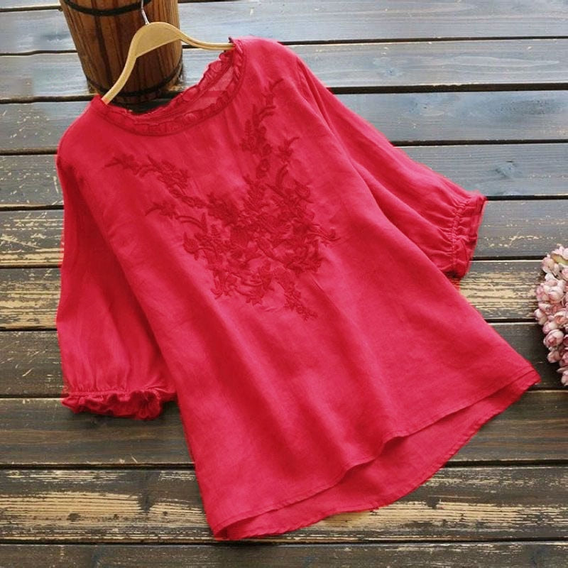 Blouse Women Plus size Ruffle Cotton Ladies Embroidered Top Blouse Summer shirts Puff sleeve Casual