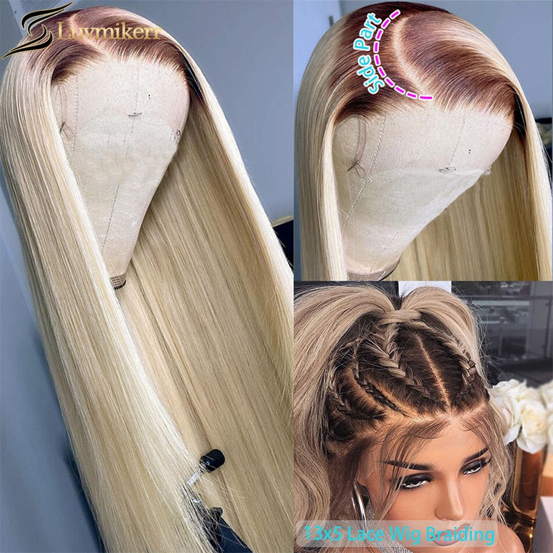 Hd Transparent Lace Wigs Colored Ombre Blonde 250 Density Straight Lace Front Wig Full 613 Lace Frontal 40 Inches Human Hair Wig