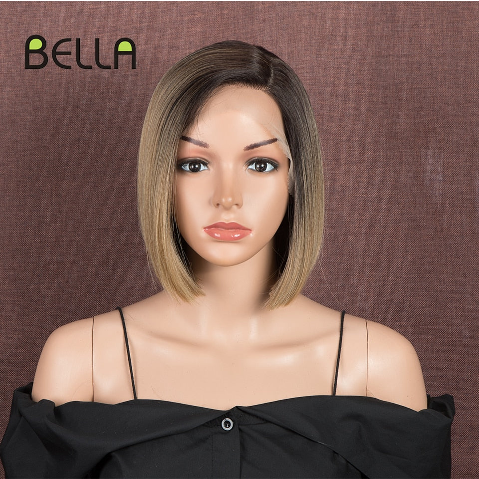 Bella Bob Wig Lace Wig Synthetic Short Bob 10 Inch Blonde 613 Ombre Red Heat Resistant Short Hair Cosplay Wigs For Black Women