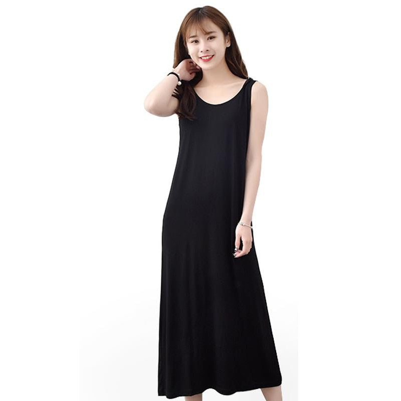 Plus Size 6XL Sexy Modal Lingerie Nightdress Women Casual Sleepwear Long Nightgown Nightie Sleeveless Summer Loose Home Dress