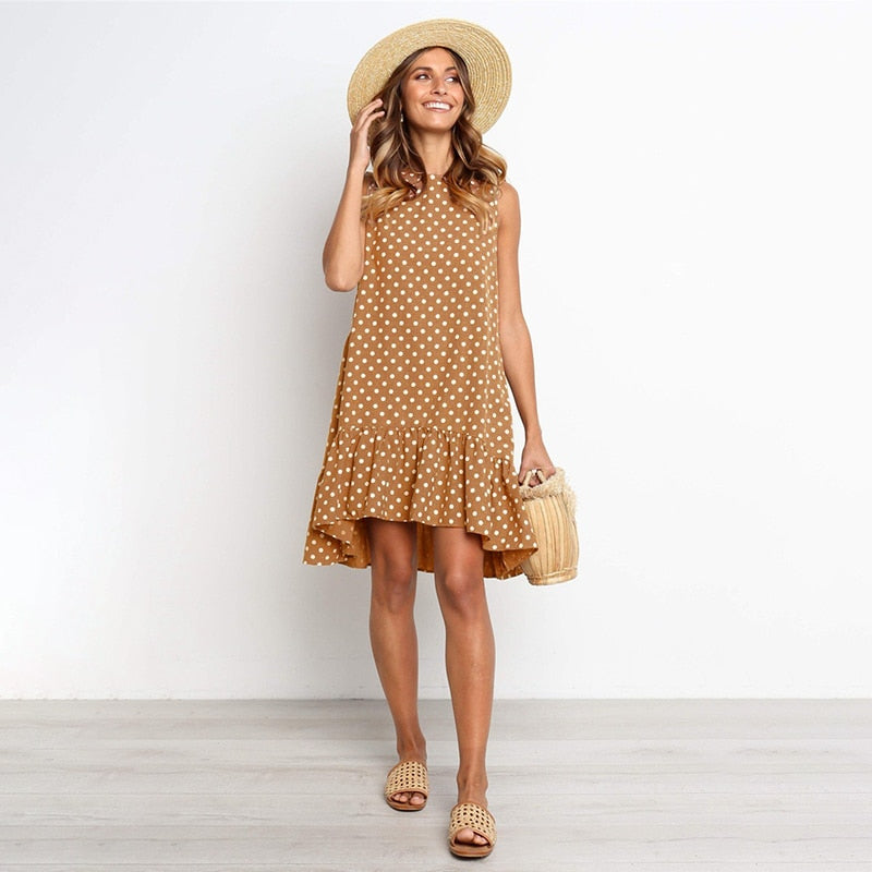 Lossky Women Summer Dress Polka Dot Chiffon Sleeveless Beach Mini Casual Yellow Sundress 2022 Fashion Plus Size Dress For Women