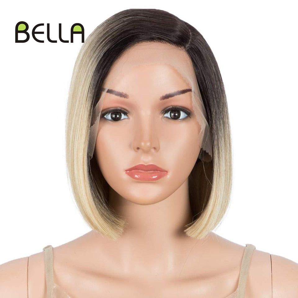 Bella Bob Wig Lace Wig Synthetic Short Bob 10 Inch Blonde 613 Ombre Red Heat Resistant Short Hair Cosplay Wigs For Black Women