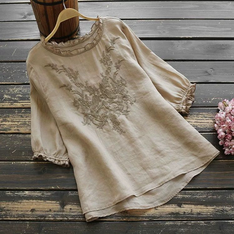 Blouse Women Plus size Ruffle Cotton Ladies Embroidered Top Blouse Summer shirts Puff sleeve Casual