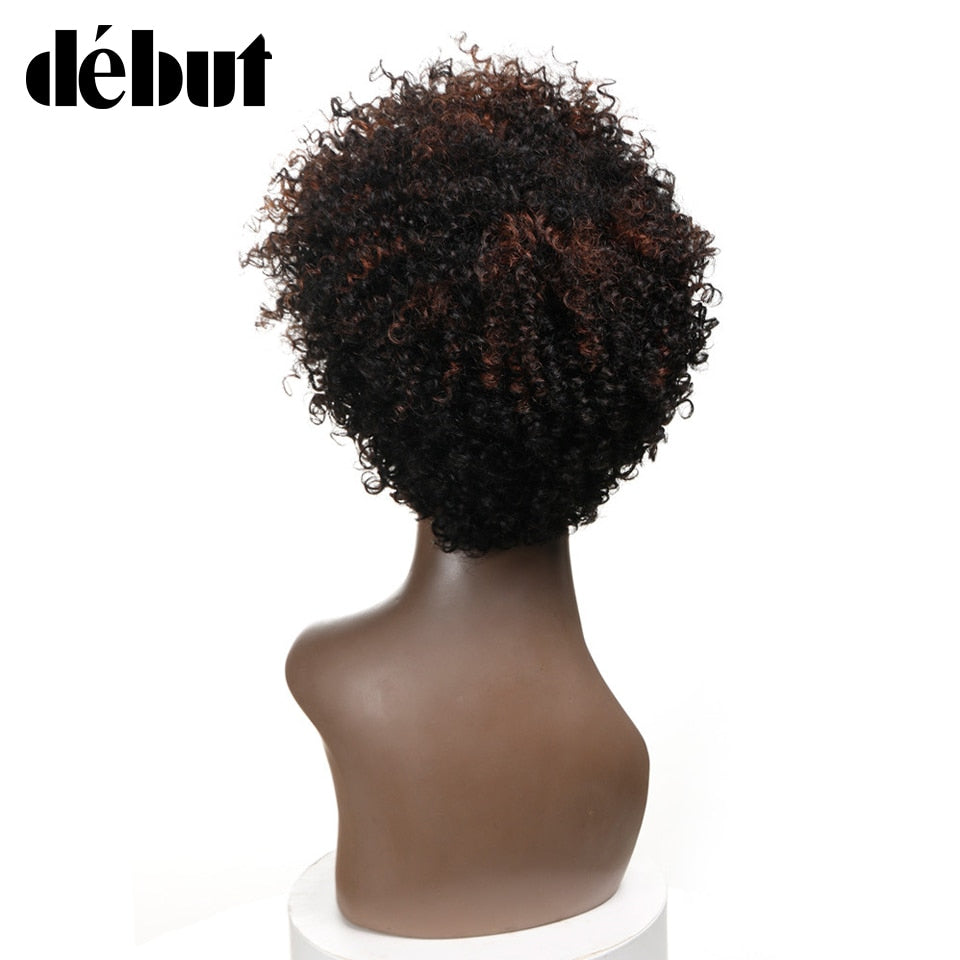 Debut Short Bob Wigs Cheap Kinky Curly Wigs For Black Women Brazilian Human Hair Wig Ombre Brown Color Remy Hair Extensions