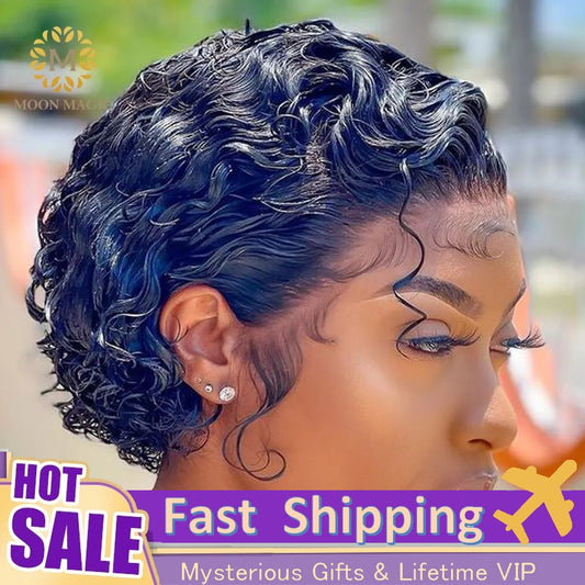 Pixie Cut Wig Human Hair Wigs Short Curly Wigs Bob Wig  Lace Front Human Hair Wigs 13x4 Lace Frontal Wig 250% Density Remy